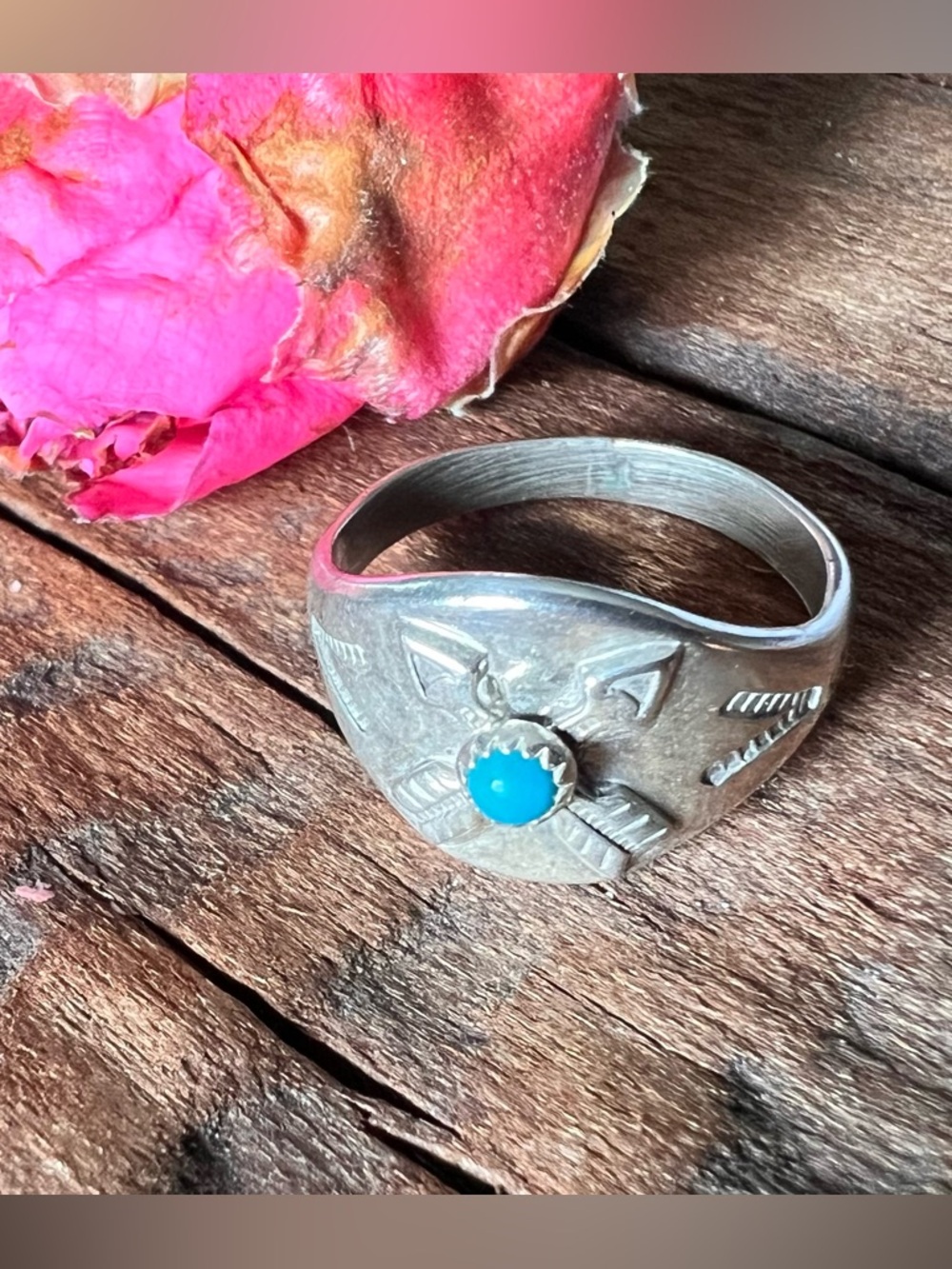 Bell Trading Post Navajo NA Ring Blue Turquoise Simulated Sterling Silver 7